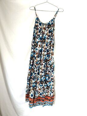 B.O.G. Collective Boho Maxi Tiered Dress M Floral Blue Orange